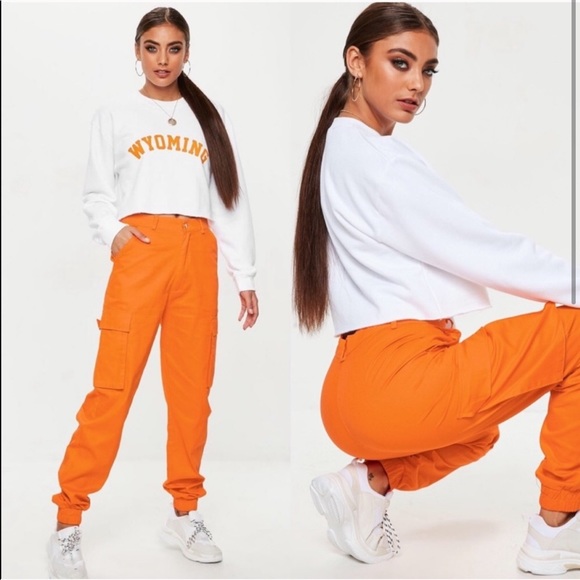 missguided orange cargo trousers